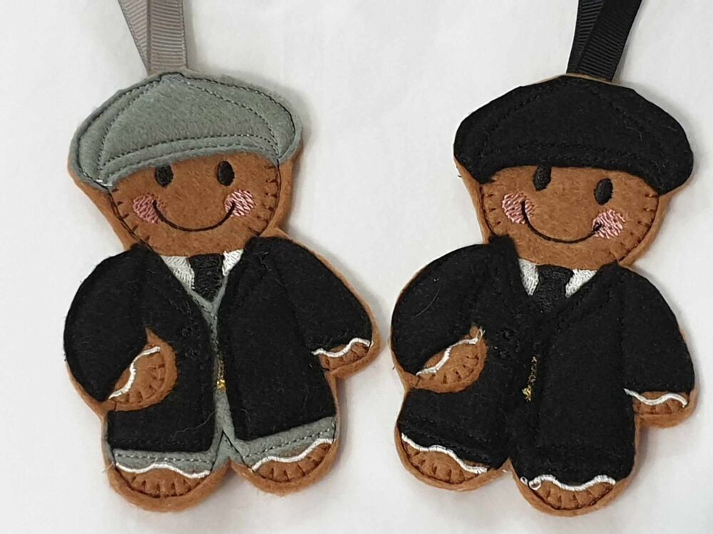 Peaky Blinder Gingerbread Felt Hanging Decoration, Christmas Tree Decoration. Available as Keyring & Fridge Magnet too.