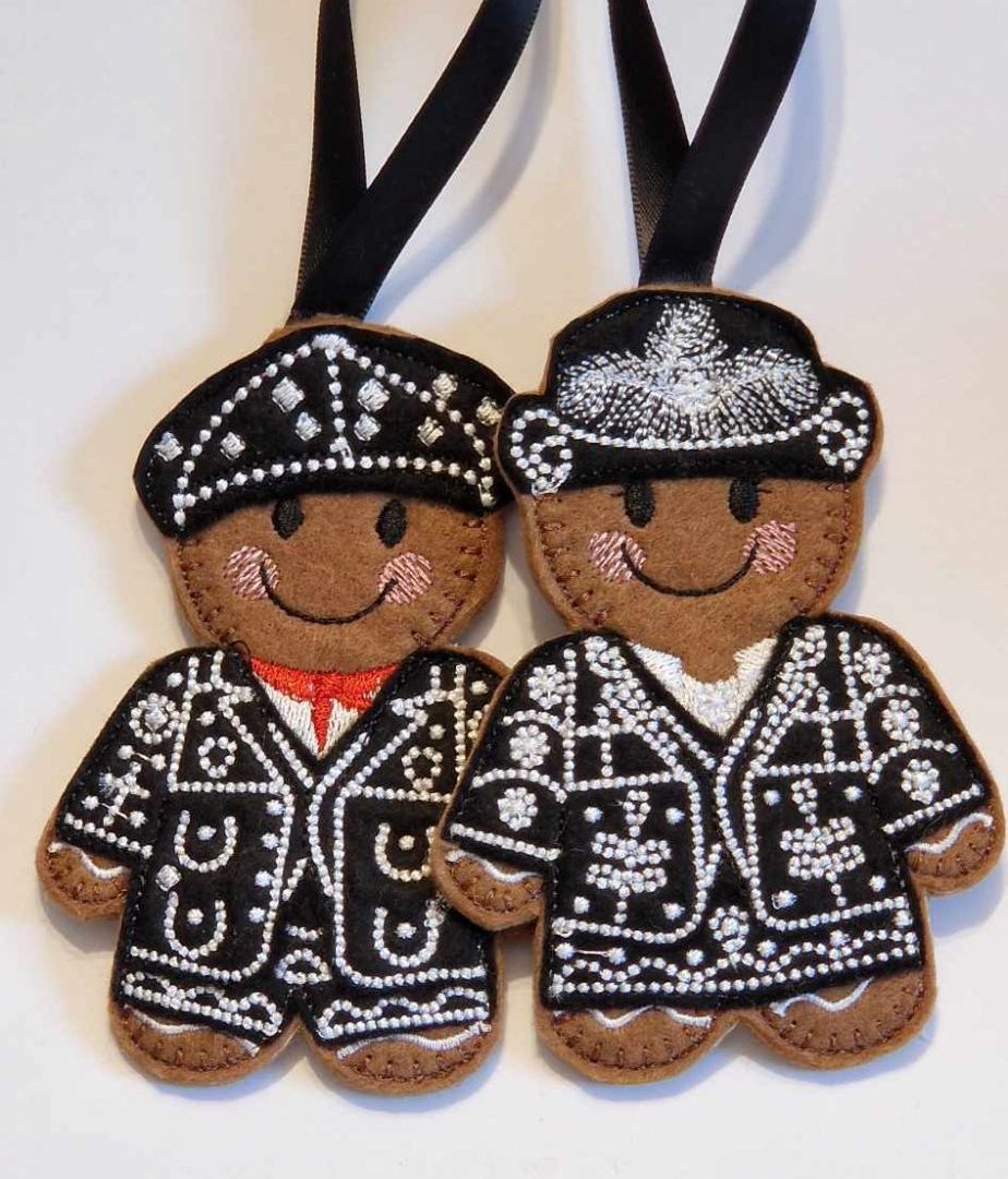 Pearlies, Pearly King & Queen Gingerbread Felt Hanging Decoration, Christma