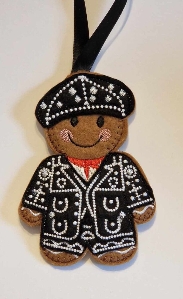 Pearlies, Pearly King & Queen Gingerbread Felt Hanging Decoration, Christmas Tree Decoration. Available as Keyring & Fridge Magnet too.