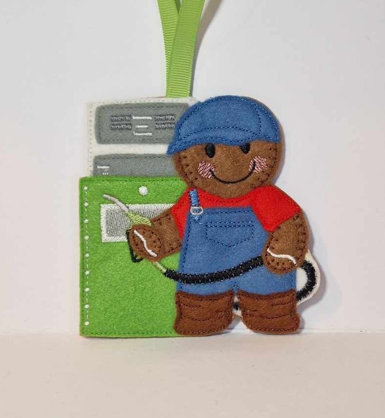 Petrol pump Attendant Gingerbread Felt Hanging Decoration, Christmas Tree D