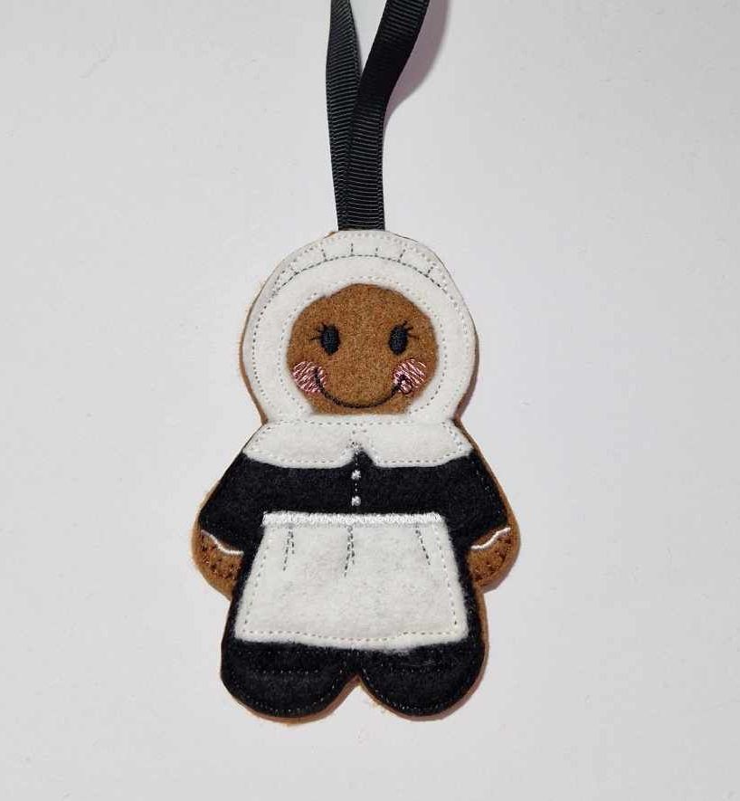 Pilgrim Travelers Gingerbread Felt Hanging Decoration, Christmas Tree Decoration. Available as Keyring & Fridge Magnet too.