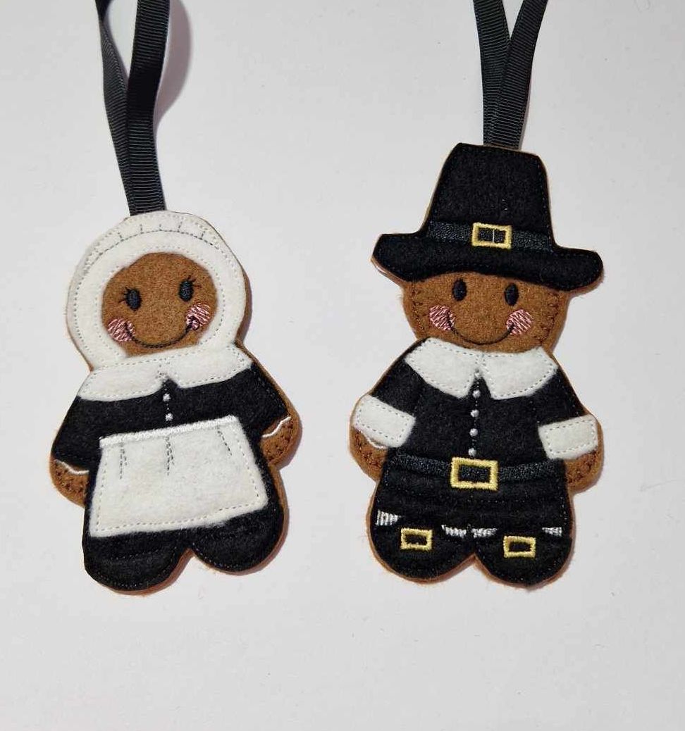 Pilgrim Travelers Gingerbread Felt Hanging Decoration, Christmas Tree Decoration. Available as Keyring & Fridge Magnet too.