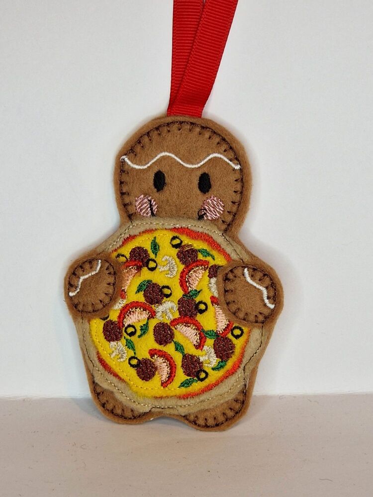 Pizza Gingerbread Felt Hanging Decoration, Christmas Tree Decoration. Avail