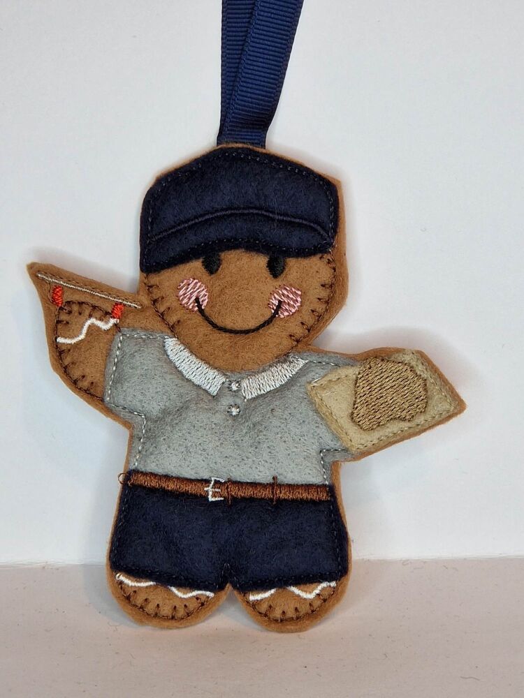 Plasterer Gingerbread Felt Hanging Decoration, Christmas Tree Decoration. A