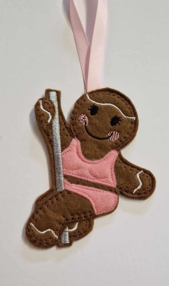 Pole Dancer Gingerbread Felt Hanging Decoration, Christmas Tree Decoration. Available as Keyring & Fridge Magnet too.