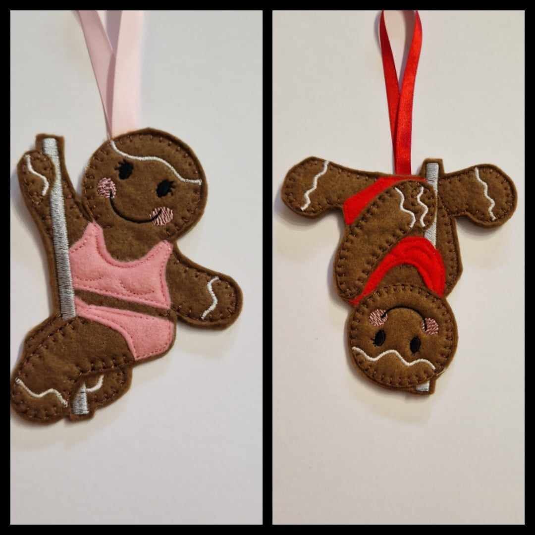 Pole Dancer Gingerbread Felt Hanging Decoration, Christmas Tree Decoration.