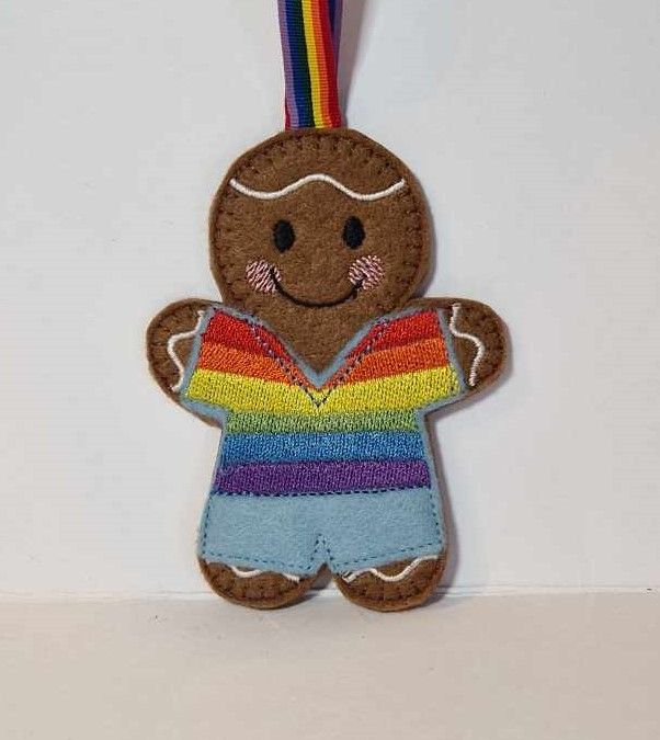 Pride Gingerbread Felt Hanging Decoration, Christmas Tree Decoration. Available as Keyring & Fridge Magnet too.