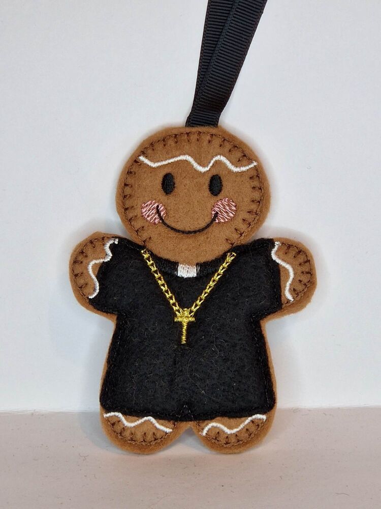 Priest Gingerbread Felt Hanging Decoration, Christmas Tree Decoration. Avai