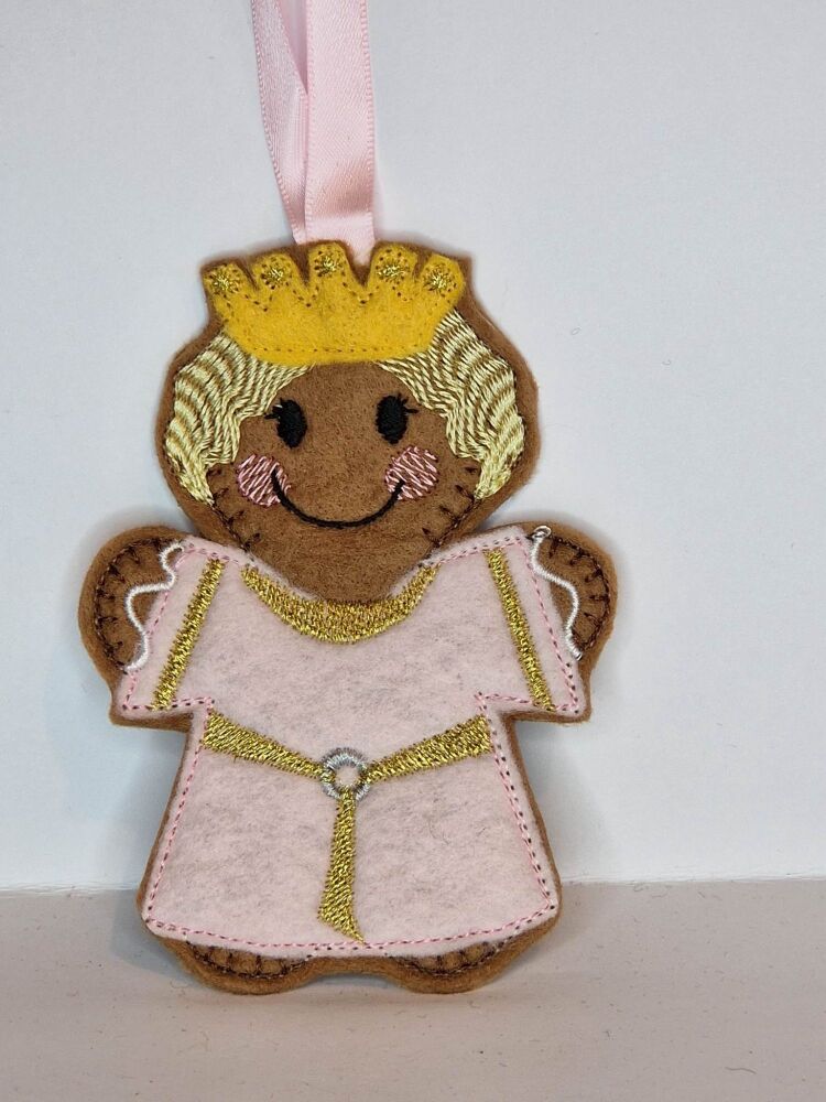 Princess Gingerbread Felt Hanging Decoration, Christmas Tree Decoration. Available as Keyring & Fridge Magnet too.