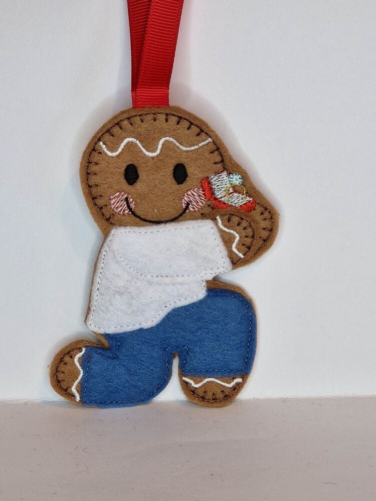 Engagement Ring Proposal Gingerbread Felt Hanging Decoration, Christmas Tree Decoration. Available as Keyring & Fridge Magnet too.