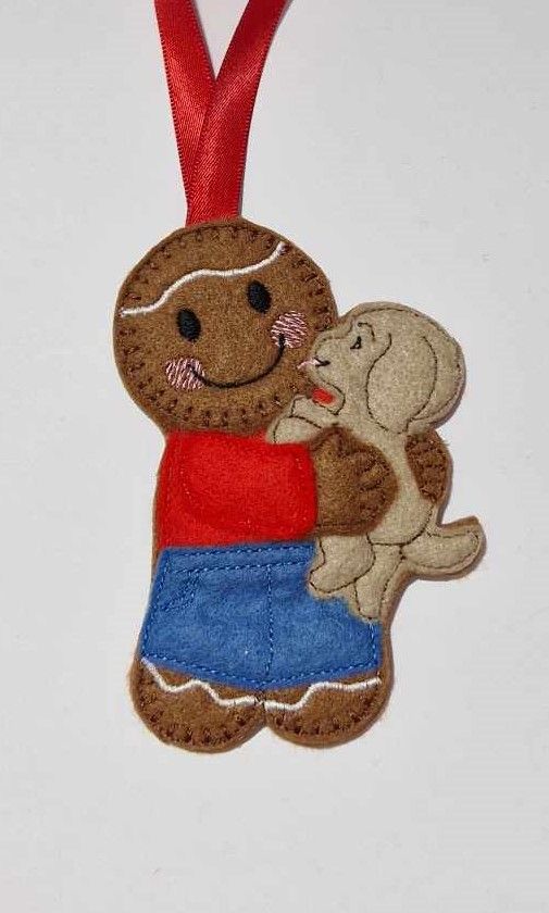 Puppy Love Gingerbread Felt Hanging Decoration, Christmas Tree Decoration. Available as Keyring & Fridge Magnet too.