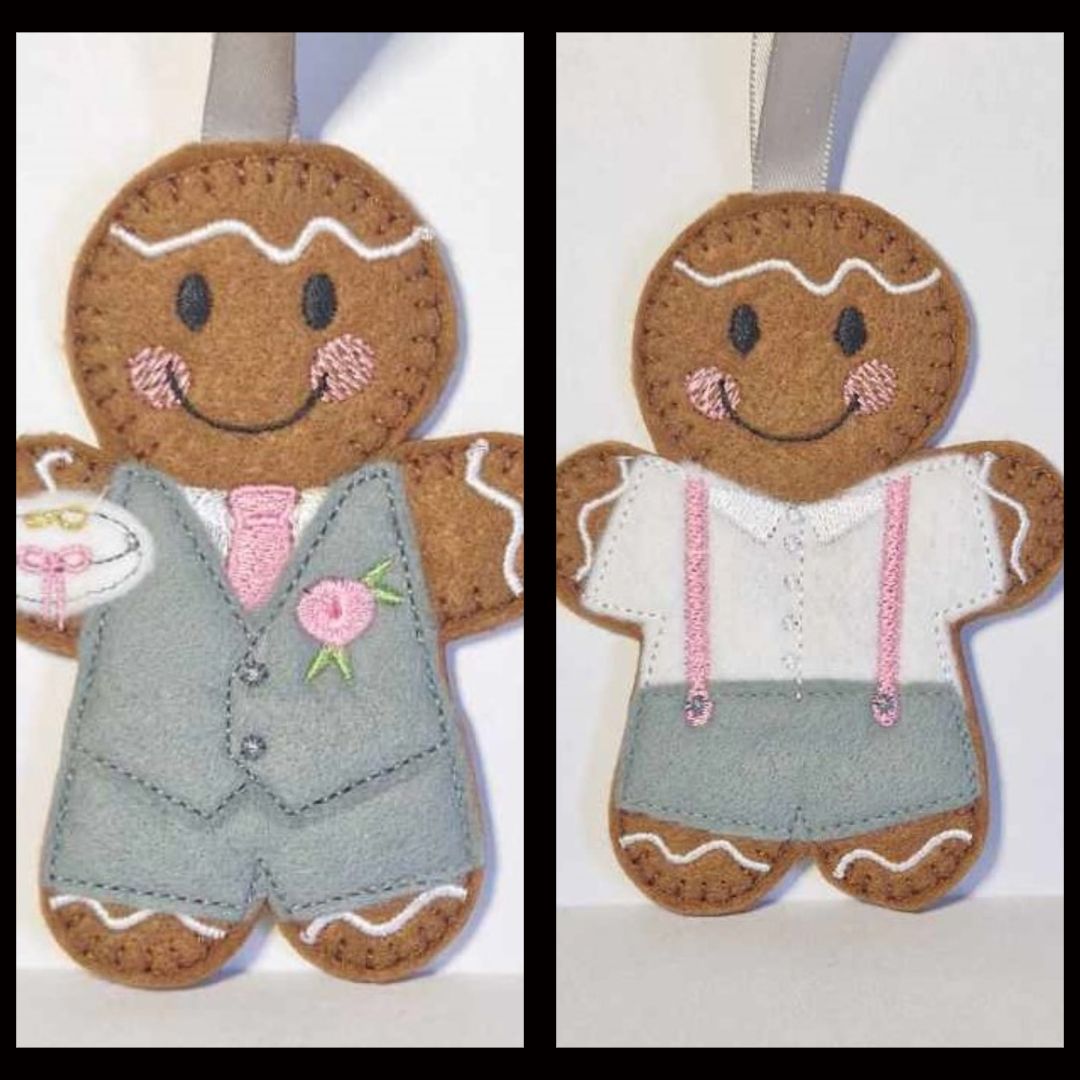 Pageboy Wedding Gingerbread Felt Hanging Decoration, Christmas Tree Decoration. Available as Keyring & Fridge Magnet too.