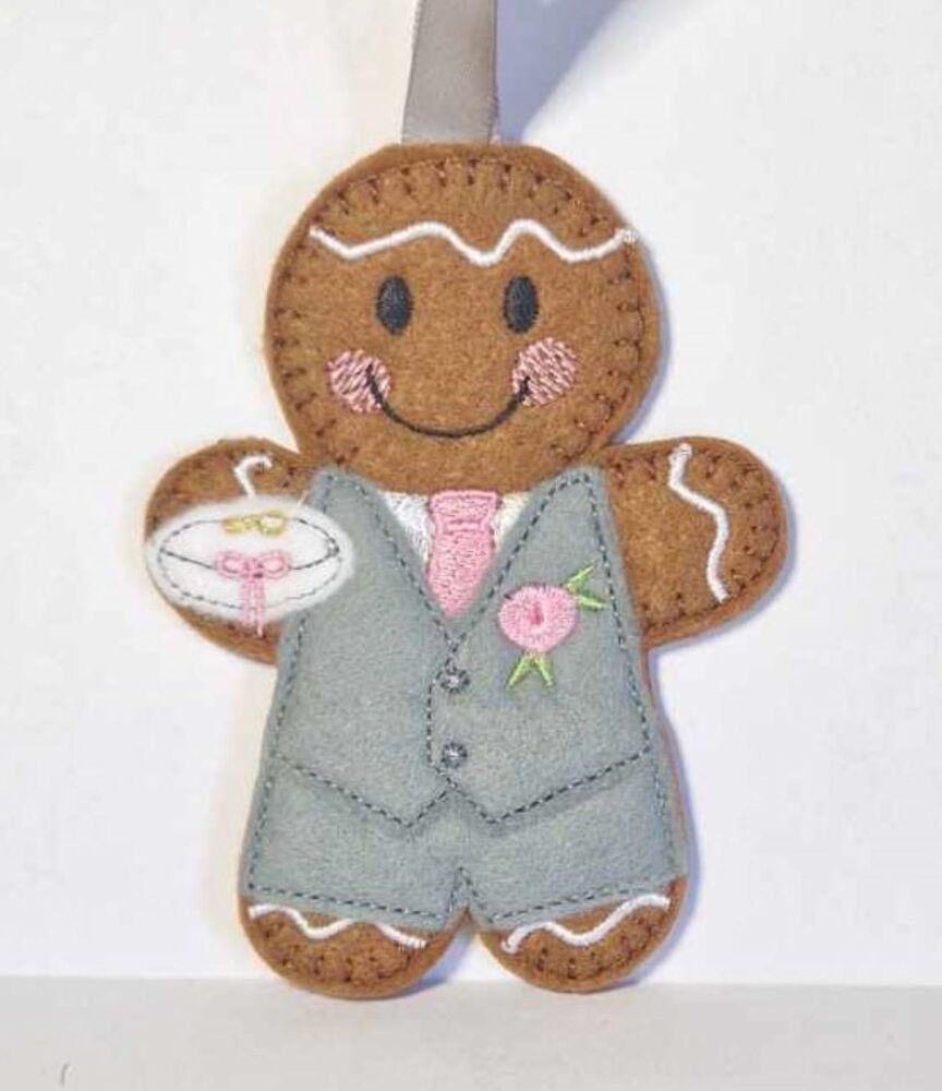 Pageboy Wedding Gingerbread Felt Hanging Decoration, Christmas Tree Decoration. Available as Keyring & Fridge Magnet too.