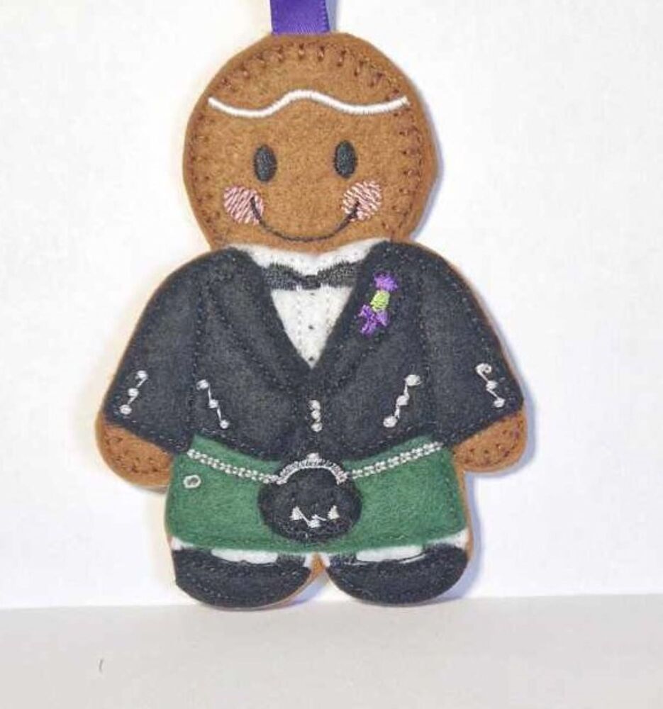 Scottish Groom Wedding Gingerbread Felt Hanging Decoration, Christmas Tree Decoration. Available as Keyring & Fridge Magnet too.