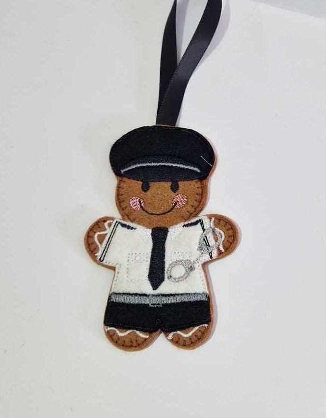 Prison Officer Gingerbread Felt Hanging Decoration, Christmas Tree Decoration. Available as Keyring & Fridge Magnet too.