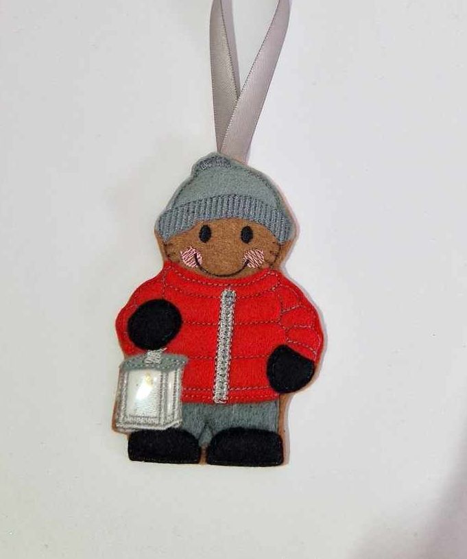 Puffer Jacket Gingerbread Felt Hanging Decoration, Christmas Tree Decoration. Available as Keyring & Fridge Magnet too.