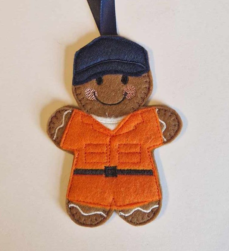 Racing Marshal Gingerbread Felt Hanging Decoration.  Can be Keyring or fridge magnet too