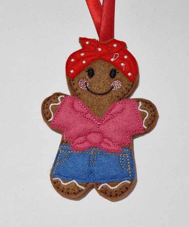 Rockabilly Gingerbread Felt Hanging Decoration.  Can be Keyring or fridge magnet too