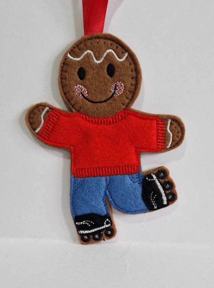 Roller Skates Gingerbread Felt Hanging Decoration.  Can be Keyring or fridge magnet too