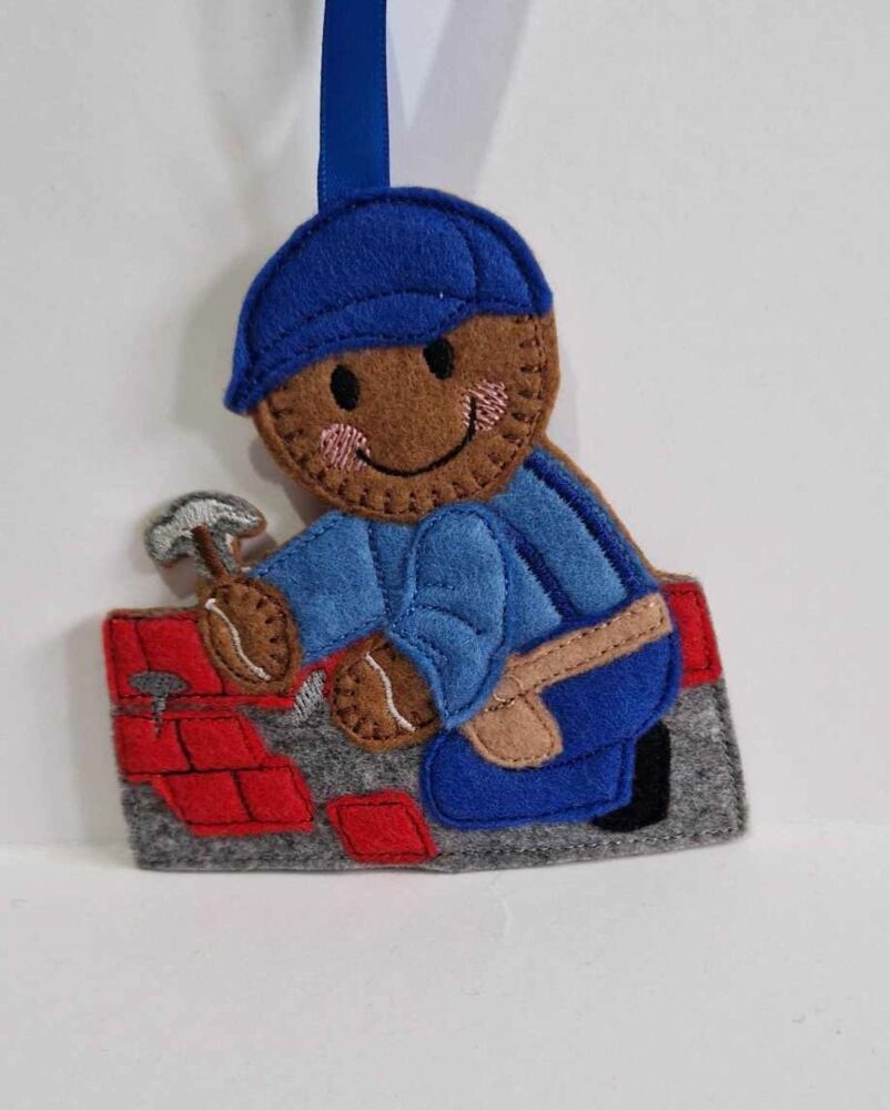 Roofer Gingerbread Felt Hanging Decoration.  Can be Keyring or fridge magnet too