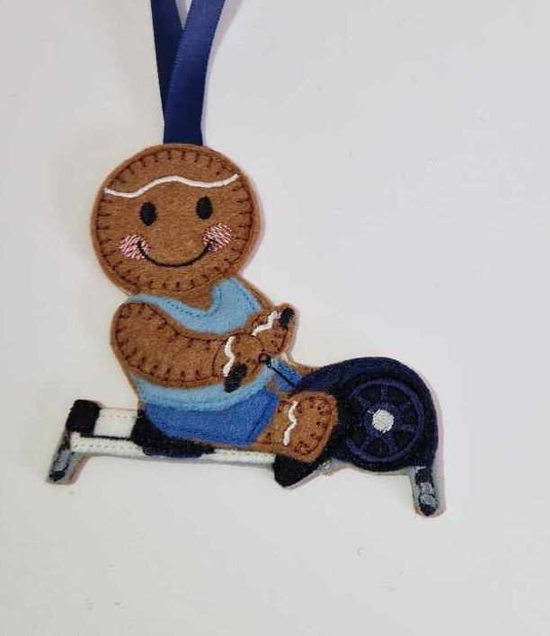 Rowing Machine Gingerbread Felt Hanging Decoration.  Can be Keyring or fridge magnet too