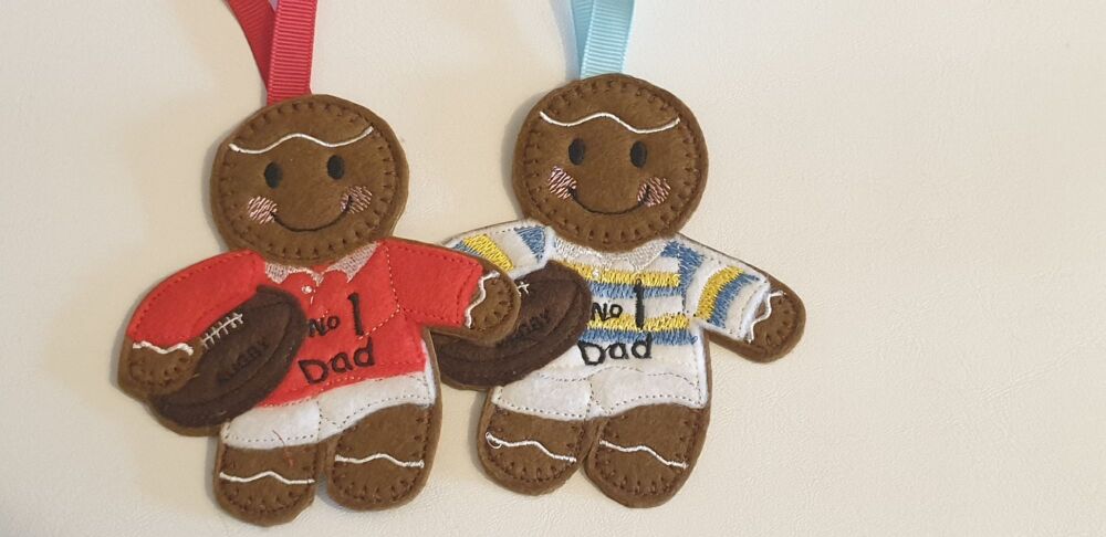 Rugby Dad Gingerbread Felt Hanging Decoration.  Can be Keyring or fridge magnet too