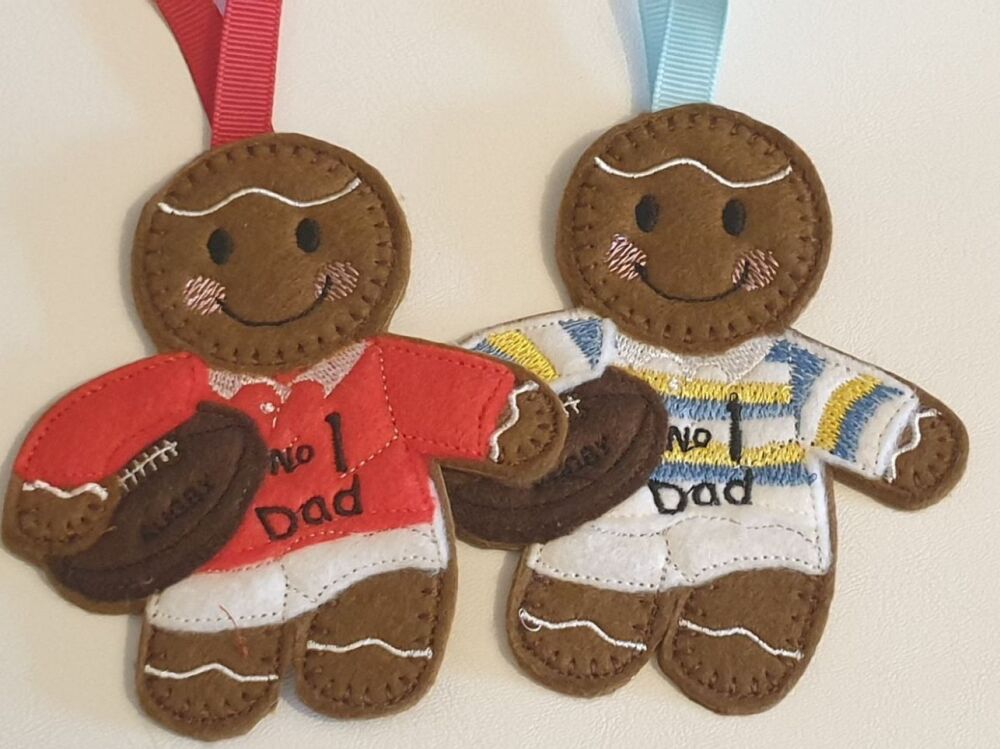 Rugby  No1. Dad Gingerbread Felt Hanging Decoration.  Can be Keyring or fridge magnet too