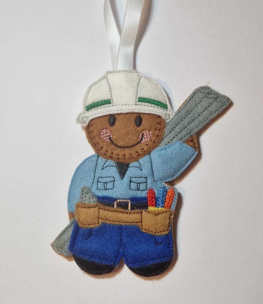 Scaffolder Gingerbread Felt Hanging Decoration.  Can be Keyring or fridge magnet too