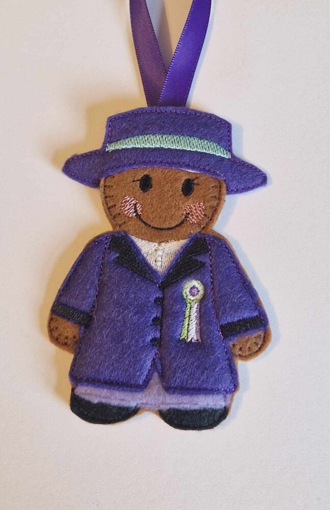 Suffragette  Gingerbread Felt Hanging Decoration.  Can be Keyring or fridge magnet too