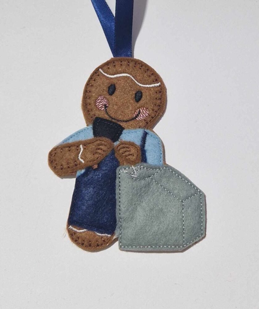 Stonemason Gingerbread Felt Hanging Decoration.  Can be Keyring or fridge magnet too