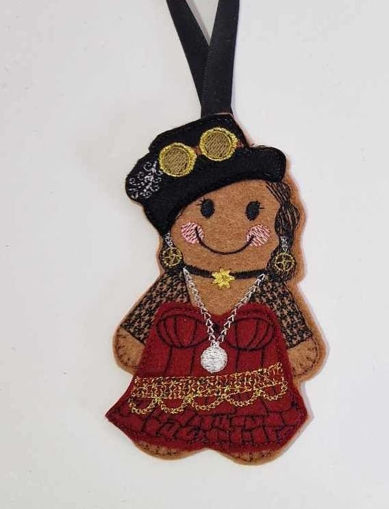 Steampunk  Gingerbread Felt Hanging Decoration.  Can be Keyring or fridge magnet too