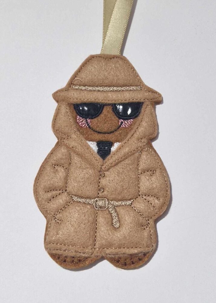 Spy  Gingerbread Felt Hanging Decoration.  Can be Keyring or fridge magnet too