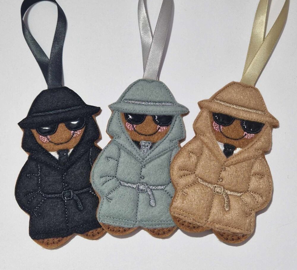 Spy  Gingerbread Felt Hanging Decoration.  Can be Keyring or fridge magnet too