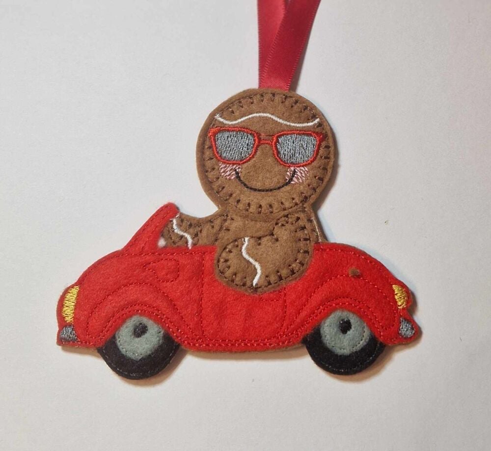 Sports Car Gingerbread Felt Hanging Decoration.  Can be Keyring or fridge magnet too