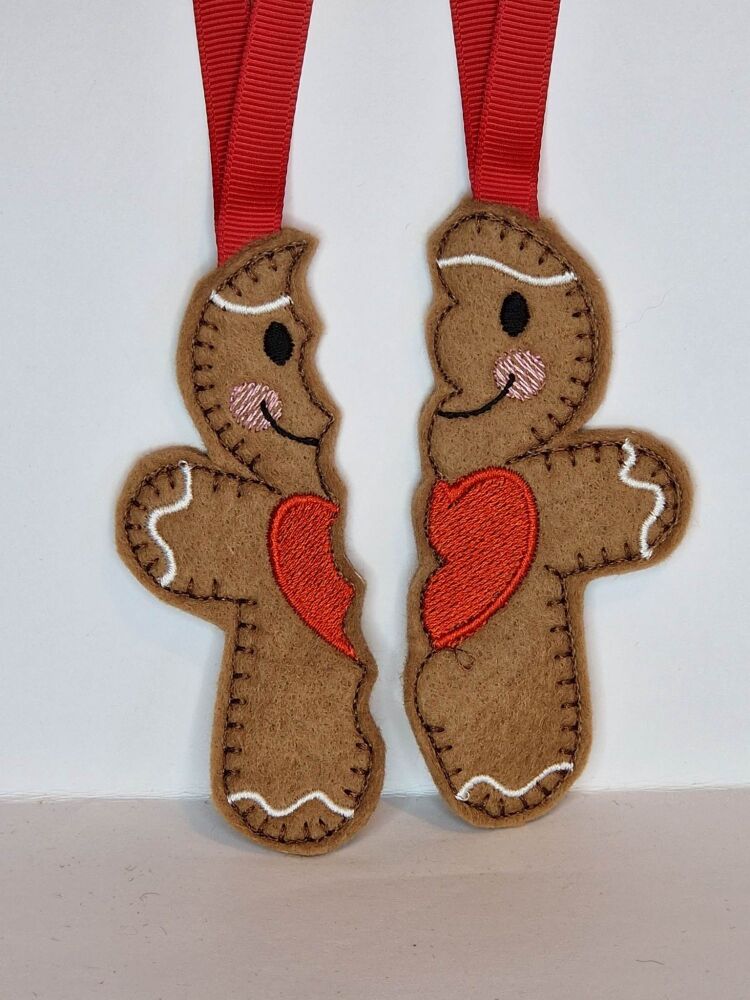 Split Friends - Best Friends  Gingerbread Felt Hanging Decoration.  Can be Keyring or fridge magnet too