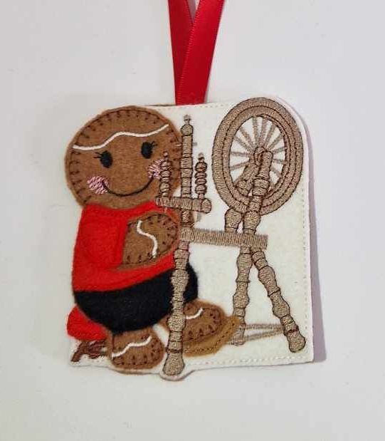 Spinning Wheel  Gingerbread Felt Hanging Decoration.  Can be Keyring or fridge magnet too