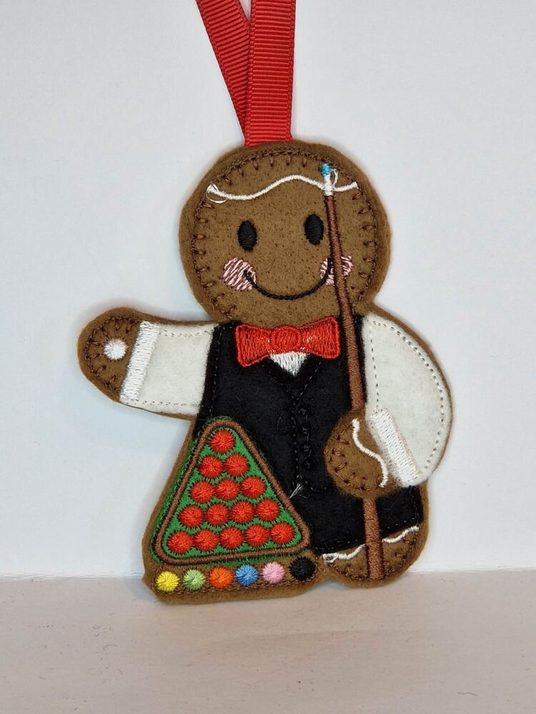 Snooker Player Gingerbread Felt Hanging Decoration.  Can be Keyring or fridge magnet too