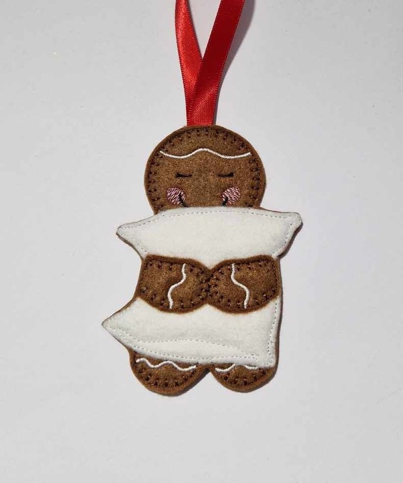 Sleepy Head  Gingerbread Felt Hanging Decoration.  Can be Keyring or fridge magnet too