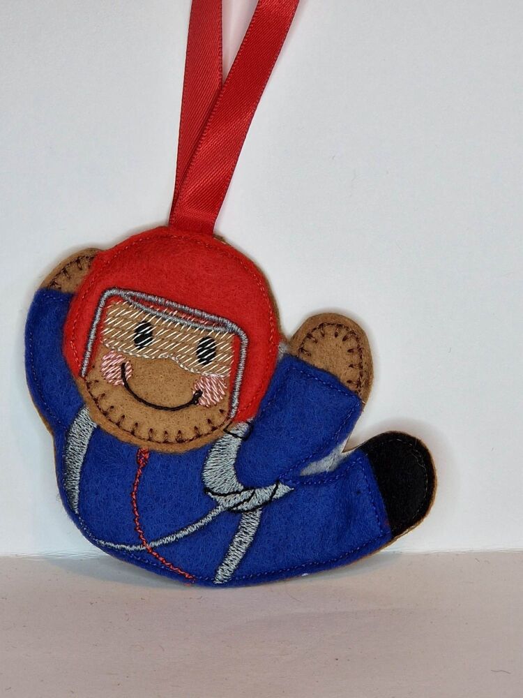 Tandem Skydiver, Skydiver Gingerbread Felt Hanging Decoration.  Can be Keyring or fridge magnet too