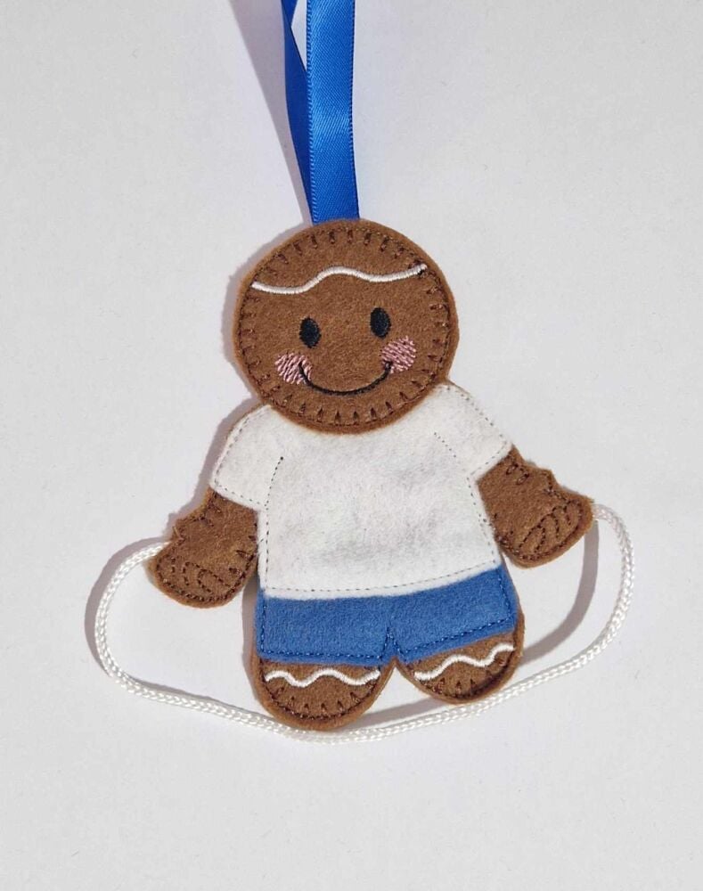 Skipping Rope Gingerbread Felt Hanging Decoration.  Can be Keyring or fridge magnet too