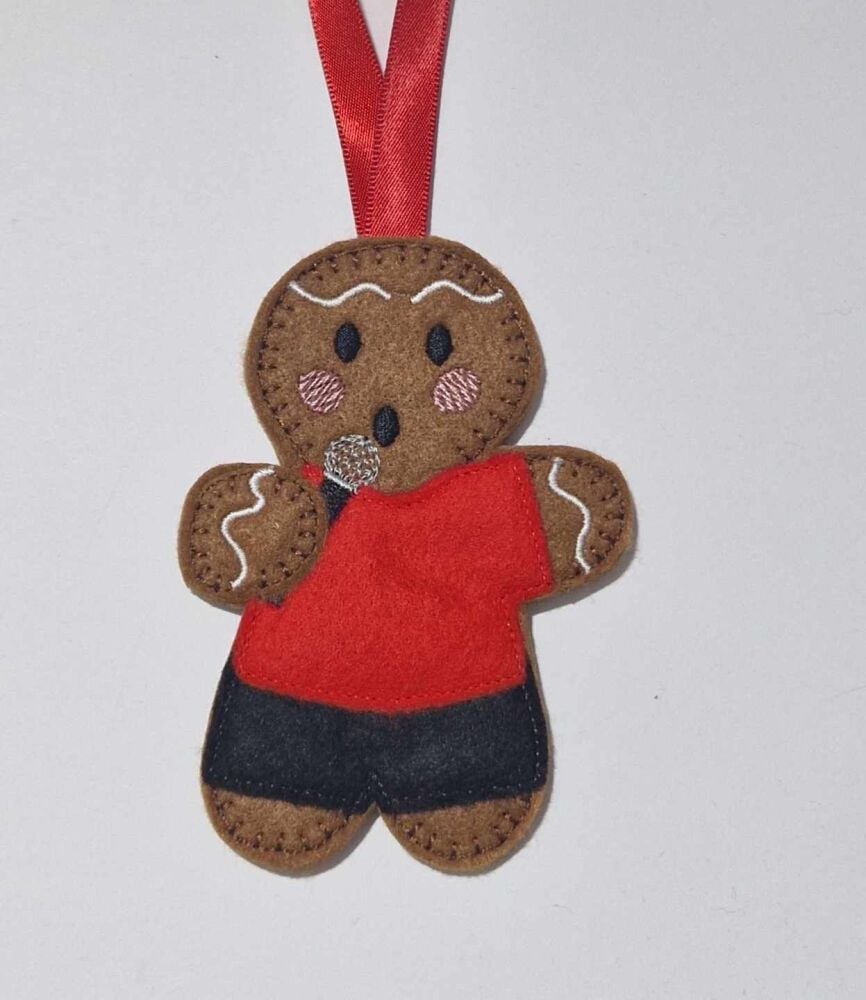 Singer  Gingerbread Felt Hanging Decoration.  Can be Keyring or fridge magnet too