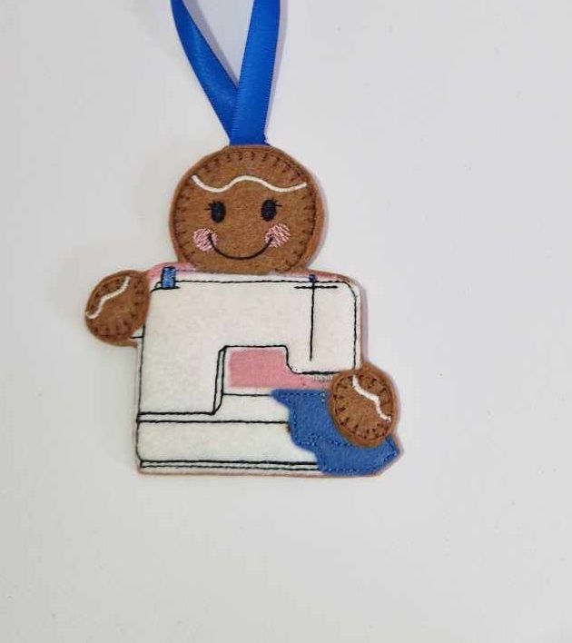 Sewing Machine Gingerbread Felt Hanging Decoration.  Can be Keyring or fridge magnet too