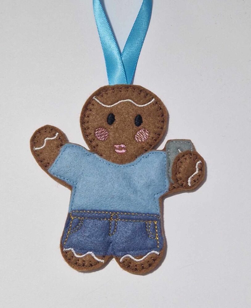 Selfie Gingerbread Felt Hanging Decoration.  Can be Keyring or fridge magnet too