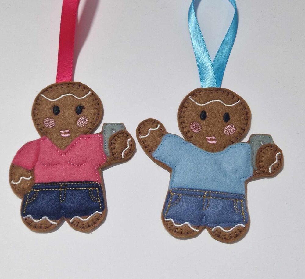 Selfie Gingerbread Felt Hanging Decoration.  Can be Keyring or fridge magnet too