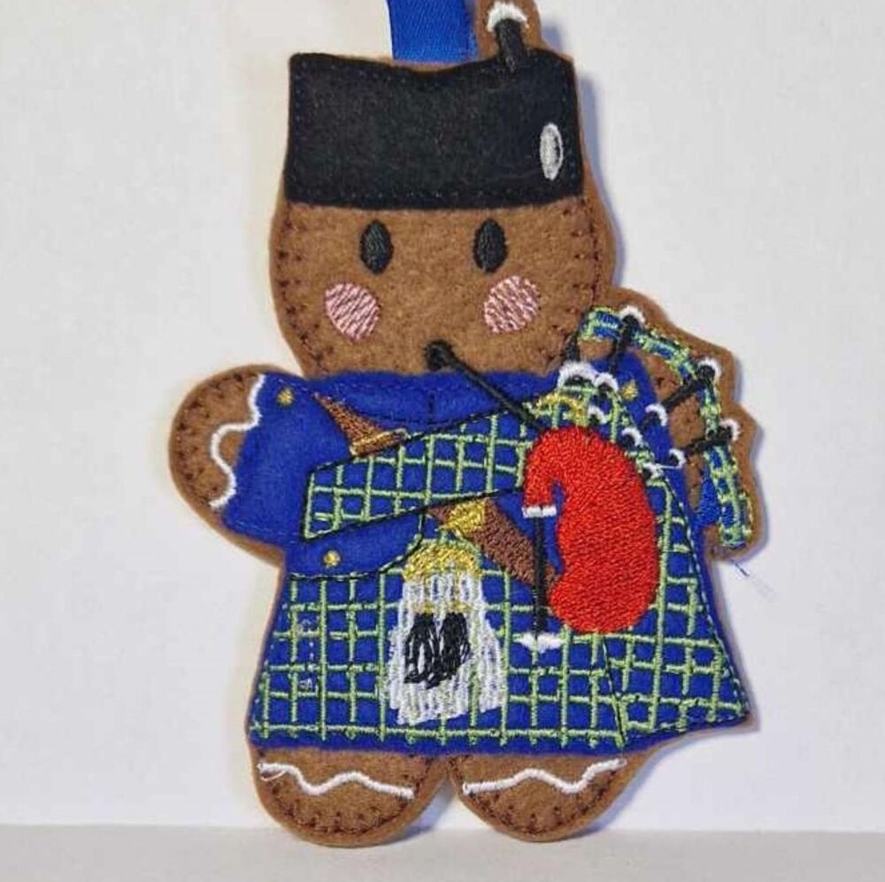 Scottish Piper Gingerbread Felt Hanging Decoration.  Can be Keyring or fridge magnet too