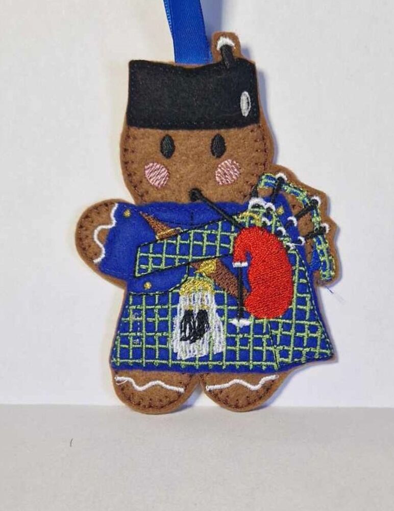 Scottish Piper Gingerbread Felt Hanging Decoration.  Can be Keyring or fridge magnet too