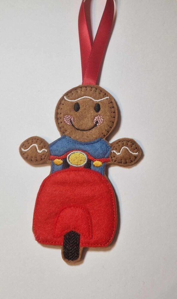 Scooter  Gingerbread Felt Hanging Decoration.  Can be Keyring or fridge magnet too