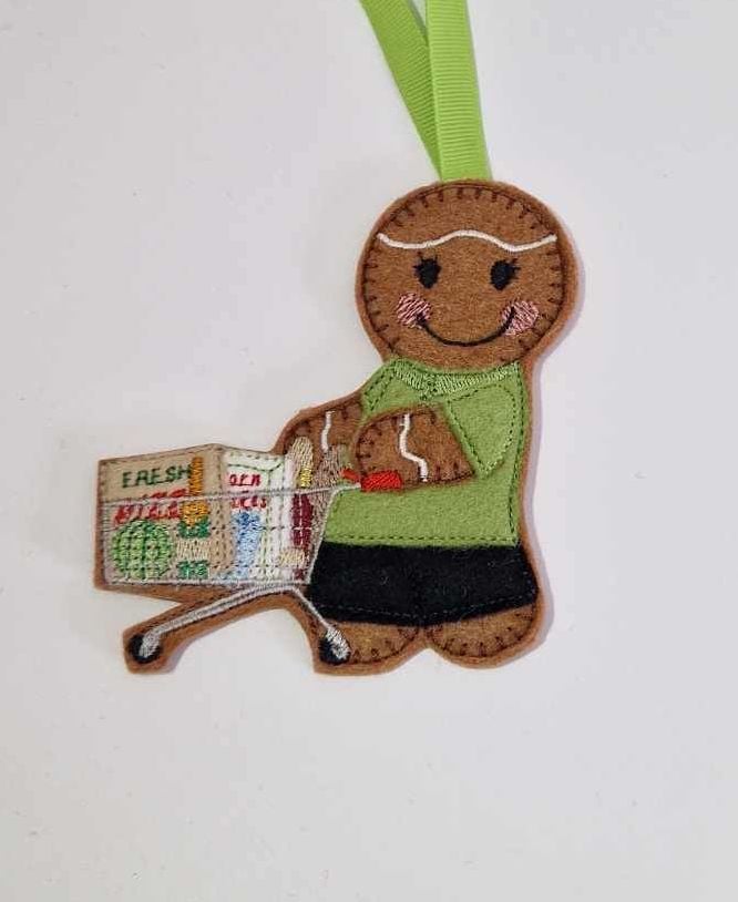 Shopping Trolley Gingerbread Felt Hanging Decoration.  Can be Keyring or fridge magnet too