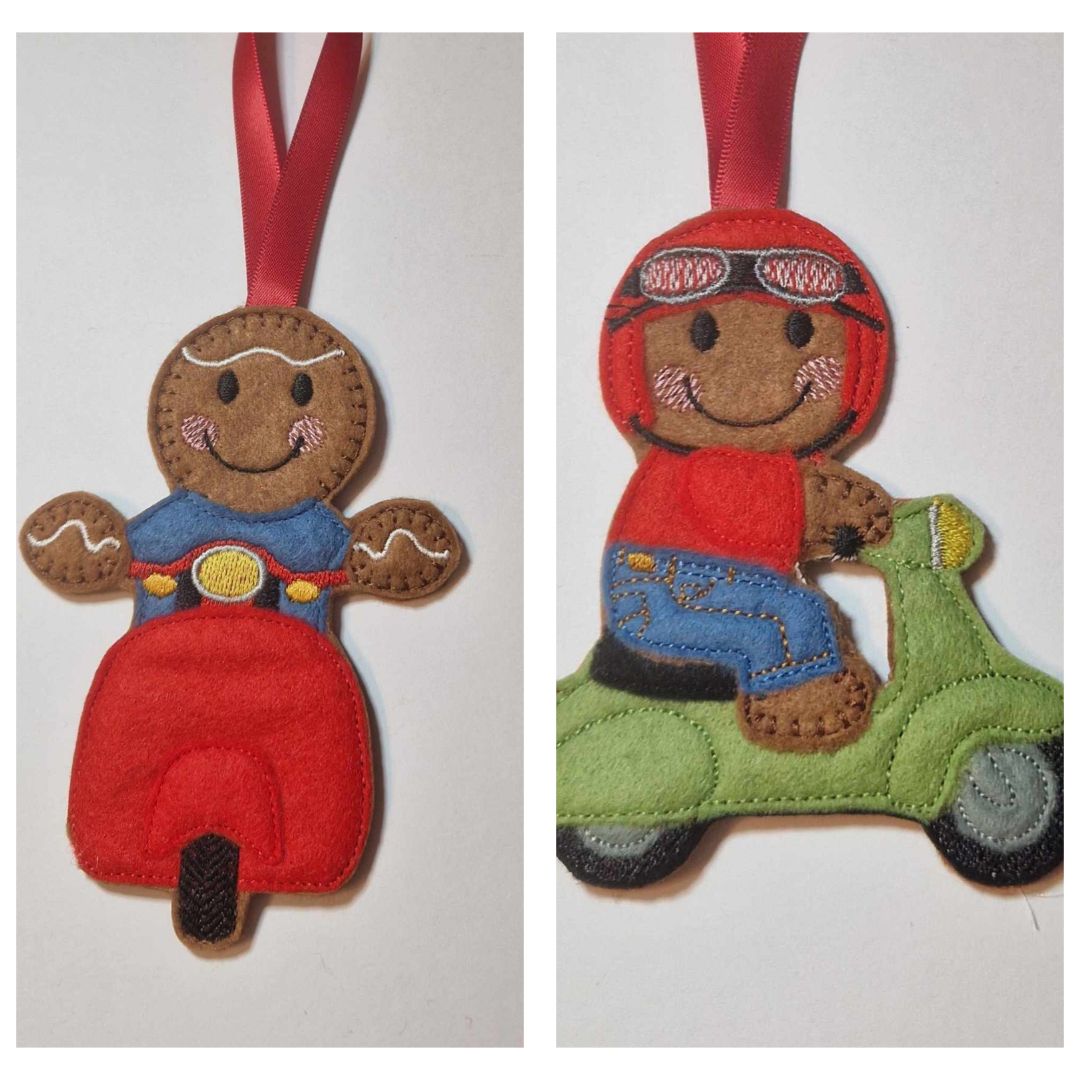 Scooter  Gingerbread Felt Hanging Decoration.  Can be Keyring or fridge magnet too