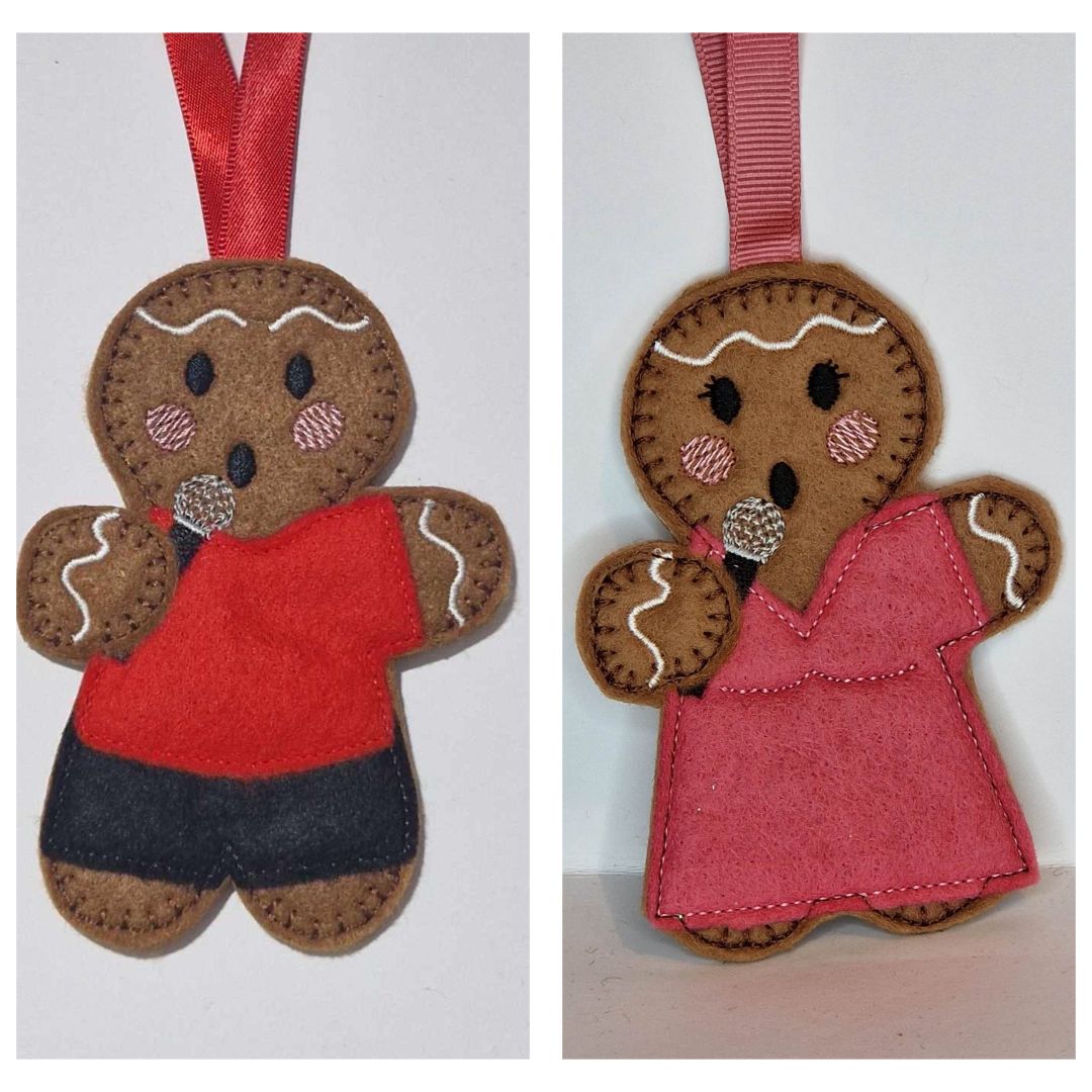 Singer  Gingerbread Felt Hanging Decoration.  Can be Keyring or fridge magnet too